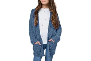 Imily Bela Girls Cardigan Open Front Popcorn Knit Long Sleeve Sweaters Coat with Pockets
