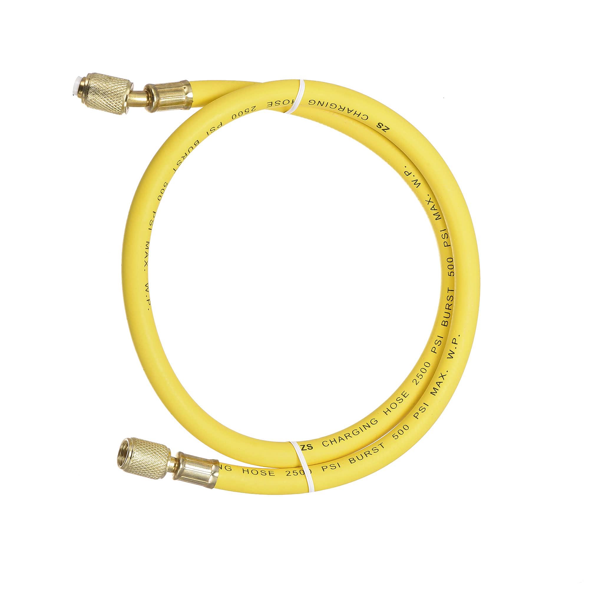 MACHSWON Refrigerant Charging Hose, 1/4 SAE Thread 2.95Ft Length 500PSI, Tube HVAC Hoses for Home Air Conditioner Refrigeration Maintenance, Yellow, 1pcs