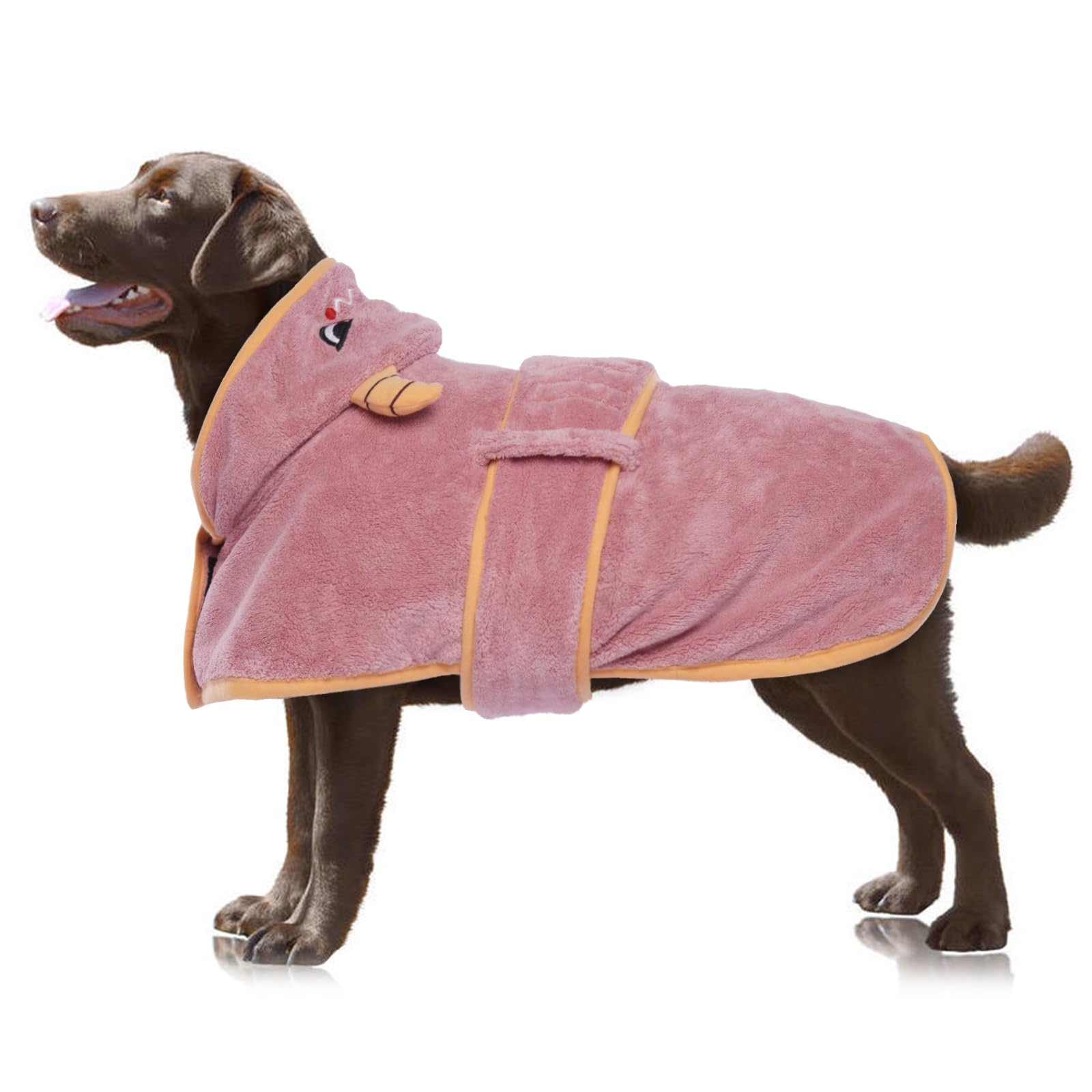 OUOBOB Dog Drying Coat, Bathrobe for Drying Dogs, Pink Towels for Large Dogs, Microfibre Dog Robe Super Absorbency with Hood & Adjustable Belly Straps for Golden Retriever, Labrador 2XL