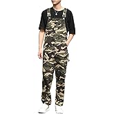 Dcincell Men's Camo Bib Overalls Loose Fit Camouflage Coveralls Fashion Casual Workwear Lightweight Jumpsuit with Pockets