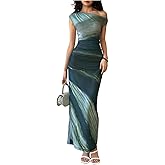 SHENHE Women's Summer Off The Shoulder Short Sleeve Maxi Dress Ruched Bodycon Elegant Dress