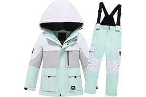 Unisex Boys Girls Snowsuit Hooded Down Jacket Ski Overall Pants Set Teen Winter Waterproof Outdoor Sports Clothes
