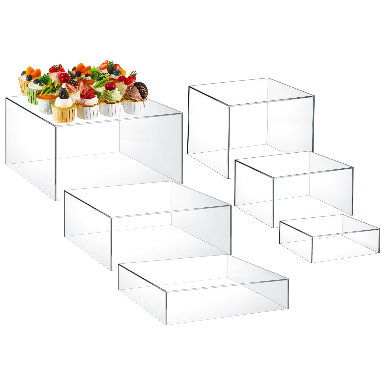 Photo 1 of Leinuosen 6 Pcs Food Risers for Buffet Table Large Buffet Risers Acrylic Display Box Acrylic Cube Display Stands for Dessert Catering Supplies(Clear,6''7''8" 9" 10" 11'')