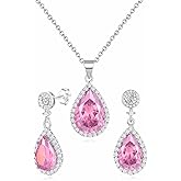 REASAYLL Jewelry Sets For Women 925 Sterling Silver Post Teardrop Dangle Stud Earrings Necklace Set Crystal Rhinestone Wedding Prom Costume Jewelry for Women