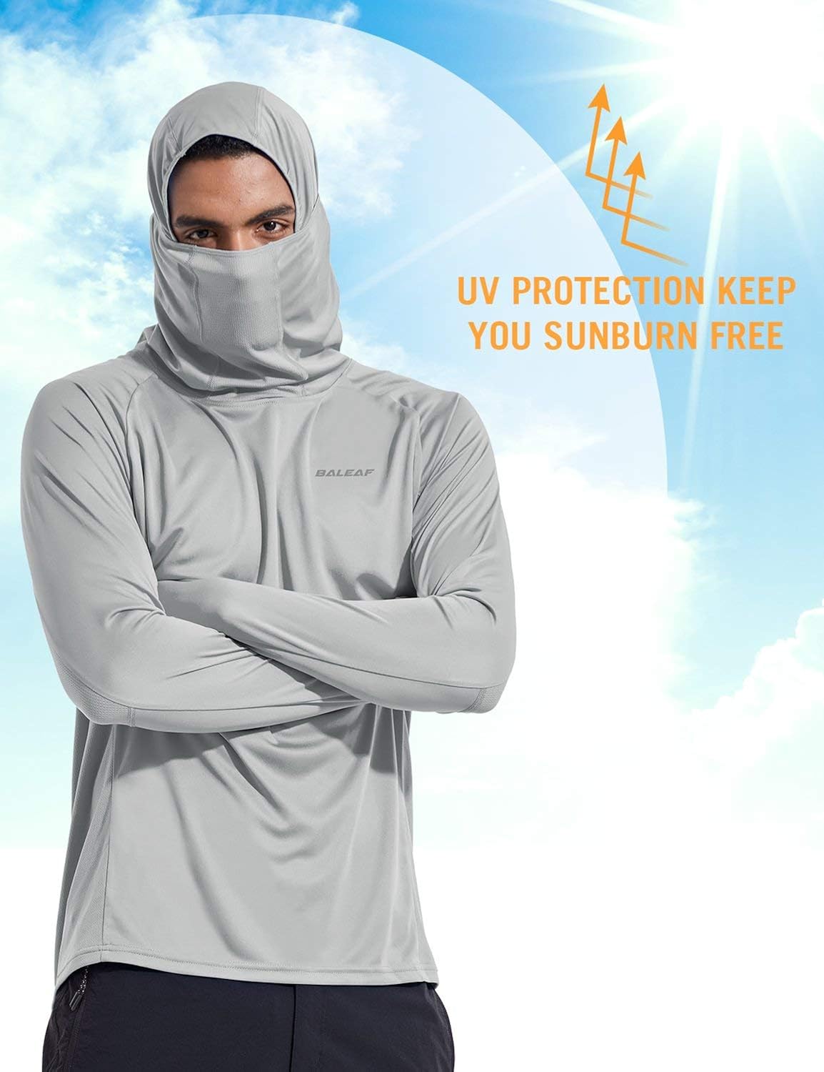 BALEAF Men's UPF 50+ Sun Protection Long Sleeve Shirts SPF Lightweight Fishing Running Thumbholes Hoodie Shirt: Clothing