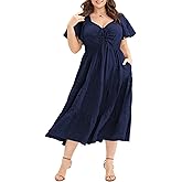 Eytino Womens Plus Size Summer Dress Short Sleeve Sweetheart Neck Ruffle Tiered Maxi Long Dresses(1X-5X)