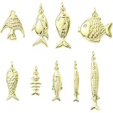 KitBeads 9Pcs 9 Styles Brass Cubic Zirconia Fish Pendants Tiny Gold Plated Fish Charms for Jewelry Making Necklaces Earrings Bracelets