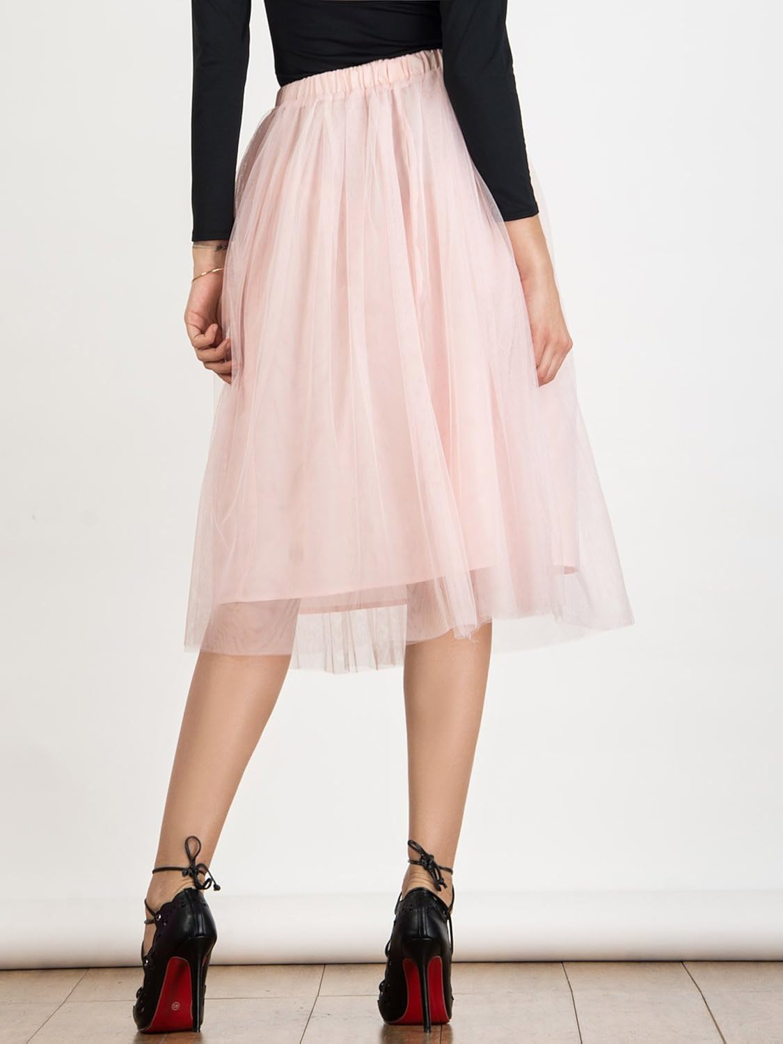 Joeoy Women's Elastic Waist Ballet Layered Princess Mesh Tulle Midi Skirt at  Women’s Clothing store