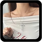 Andelaisi Boho Skeleton Cross Necklace Choker Gothic Cross Skeleton Pendant Necklace Silver Sword Dagger Necklaces Halloween Sword Necklaces for Women