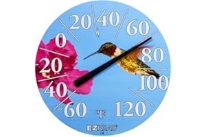 Headwind Consumer Products EZREAD Hanging Dial Thermometer - Weather Thermometers for Indoor and Outdoor Use, Large 12.5 Inch Diameter, Easy-to-Read Numbers, Hummingbird