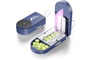 VILOSA Pro U | V C-Pill Cutter & Organizer - Luminescent LED Status Light | 3-25mm Adjustable Blades | Splinter-Free Cutting | Detachable Washable Compartment-Idea Christmas Gift for Mom (Blue)