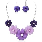 Flyonce Flower Statement Necklace Boho Summer Holiday Beach Jewelry Floral Flowers Collar Necklaces with Earrings for Women
