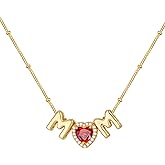 M MOOHAM Mom Birthstone Necklace Gifts for Women, Dainty Mothers Day Jewelry for Women Mother Wife Birthday, New Mom Gifts From Daughter, 14K Gold Plated Love Heart Birthstone Pendant Necklaces