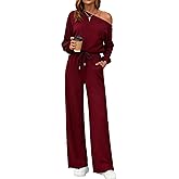 chicyes Women's Jumpsuits Dressy Long Sleeve One Shoulder Wide Leg Pants Romper Casual Fall Vacation Travel Winter Outfits