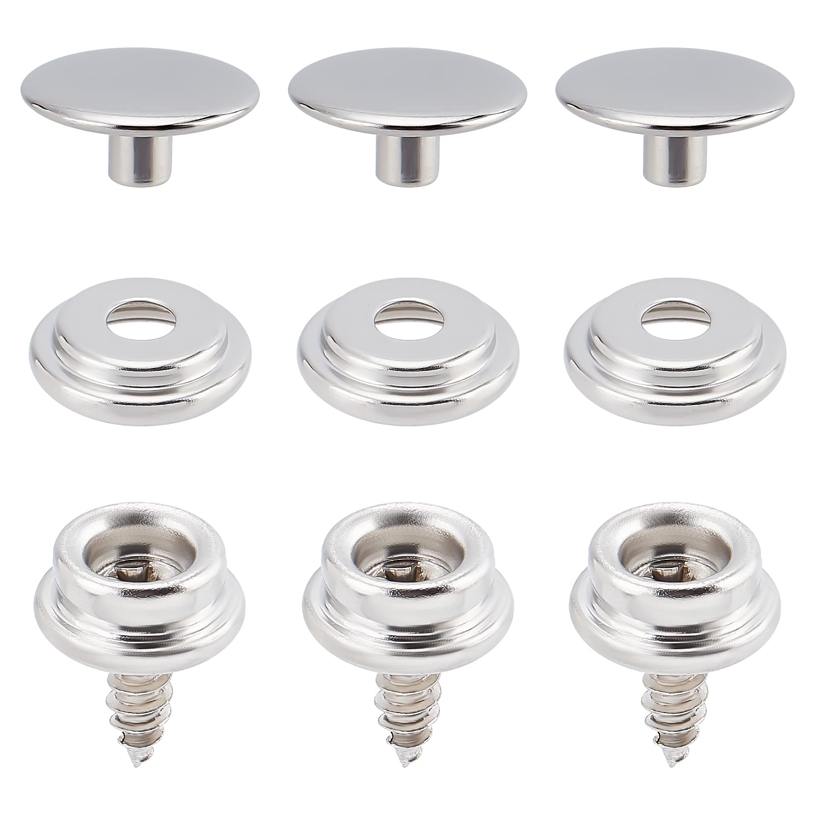 GORGECRAFT 30 Sets 10mm Stainless Steel Marine Grade Snap Button Canvas Kit Fastener Screw Mental Screw Stud with 3 pcs in Upholstery Snaps for Boat Canvas Carpet Cover Furniture