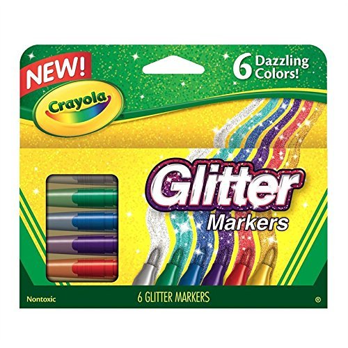 Crayola Canada Glitter Markers, 6-Count, Adult Colouring, Bullet Journaling, School and Craft Supplies, Drawing Gift for Boys and Girls, Kids, Teens Ages  5, 6,7, 8 and Up, Holiday Toys, Stocking Stuffers, Arts and Crafts