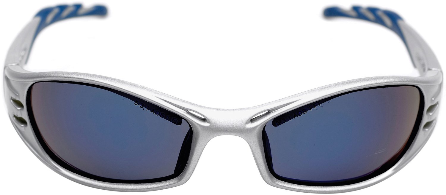 3M Fuel Safety Glasses, Silver Frame, Anti-Scratch, Blue Mirror Lens, 71502-00002