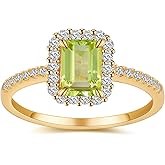 BAGUTTA PAVONE 1CT Natural Green Olivine/Yellow Crystal/White/Blue Topaz Stone/Radiant Cut White/Pink/Yelow/Blue/Green Stone/3-Stone Engagement Rings for Women 18K Gold Plated 925 Sterling Silver