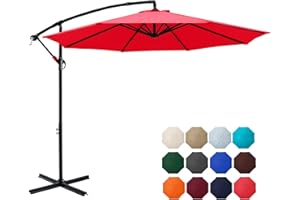 ABCCANOPY 9FT Offset Hanging Market Patio Umbrella with Cross Base for Garden, Deck, Backyard, Pool and Beach (Red)