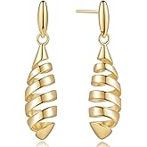 SREEOWER Gold Drop Earrings 14K Gold Earrings for Women Dangling Drop Earring Spiraled Pinecone-Inspired Design Studs Earring for Women Dangle