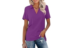 ORANDESIGNE Women's Short Sleeve V Neck Polo Shirts Summer Collared Tops Casual Loose Tees Tops