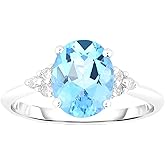 KOKAV 10K White Gold Genuine Blue Topaz 2-1/8 Ct Oval Diamond Ring