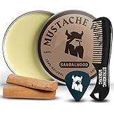 Striking Viking Moustache Wax Kit with Comb - 60g Sandalwood - Strong Hold Wax with Anti-Static Moustache Comb for Precise St