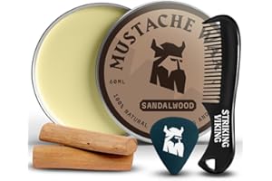 Striking Viking Mustache Wax for Men with Comb - 2 oz, Sandalwood - Strong Hold Wax with Anti-Static Mustache Comb for Precise Grooming - Non-Greasy Formula for Easy Beard Care