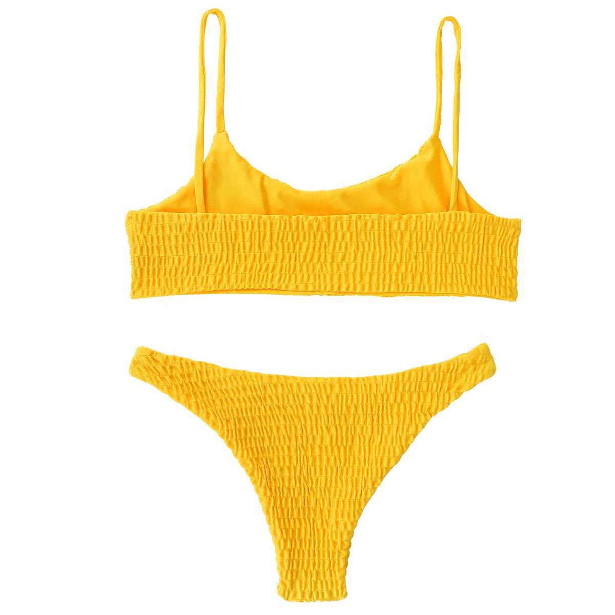 QEETUNG Women\'s Bikini Two Piece Solid Color Sexy Pleated Triangle Swimsuit Bikini Sets Beachwear Top Bottom Set (Yellow, M(US 2-4. Cup Size: B-C))