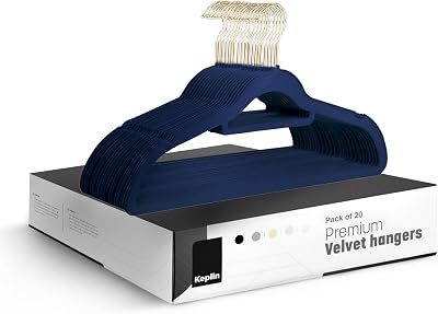 KEPLIN Velvet Hangers 20 Pack 41.5cm Non-Slip Navy Blue with Tie Bar 360° Hook