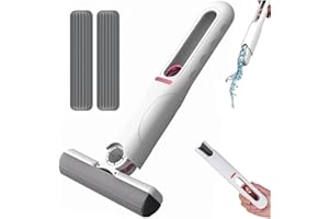 GENERIC Portable Mini Self Squeeze Cleaning Mop, Wet and Dry Use, Miracle mop Cleaning System, for Bathroom, Kitchen, Desktop, Glass, Living Room, Car (2 Replaceable Sponge Mop Head + 1 Squeeze Handle)