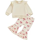 fhutpw Infant Baby Girl Fall Clothes Toddler Winter Outfits Ruffle Sleeve Sweatshirts Plaid Bell Bottom Pants Headband Set