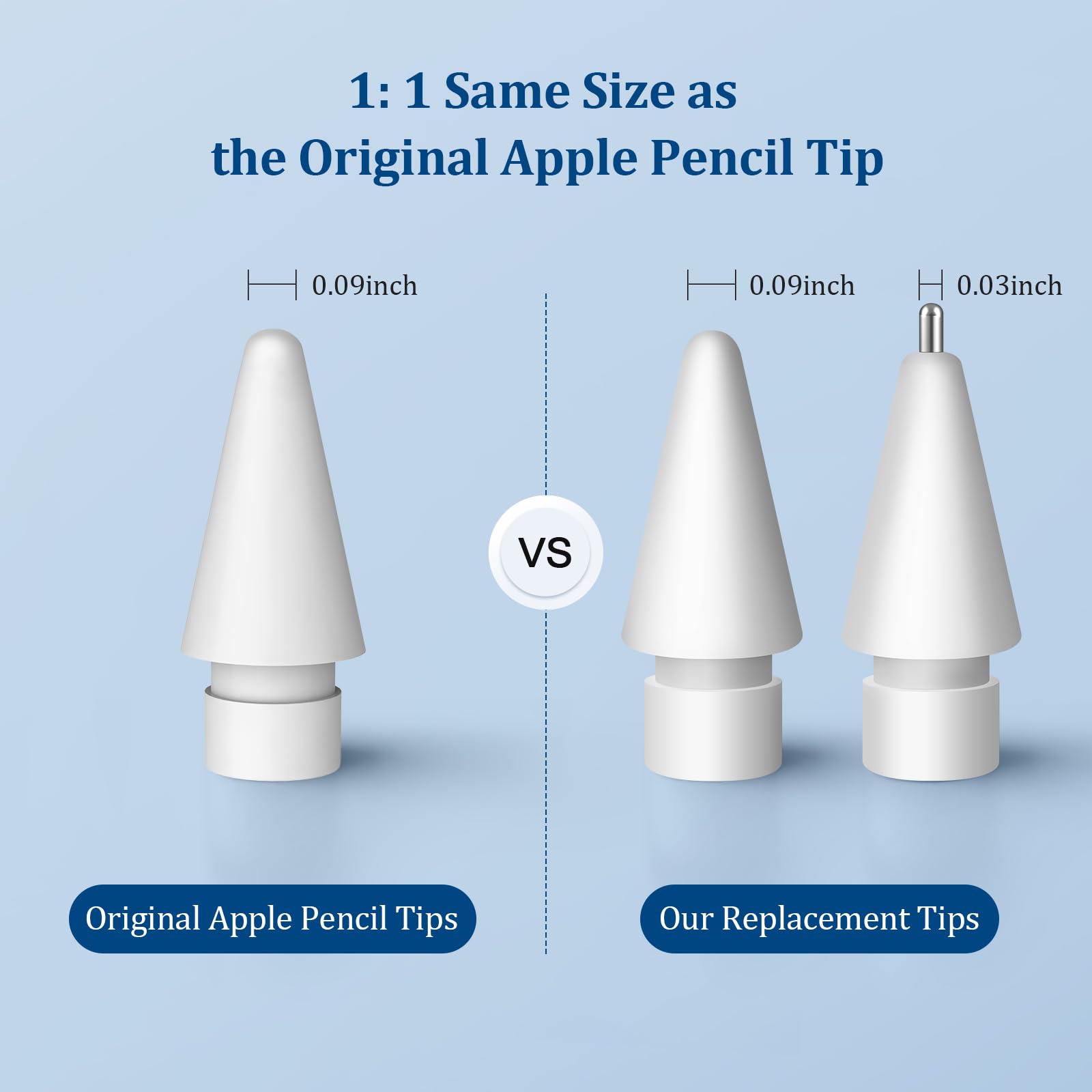 Replacement Tips for Apple Pencil Pro/2nd Gen/1st Gen/USB-C,No Wear Out Metal Nibs,Precise Control 0.78mm Longer Tips for iPad Pencil Accessories-(4 Pack)