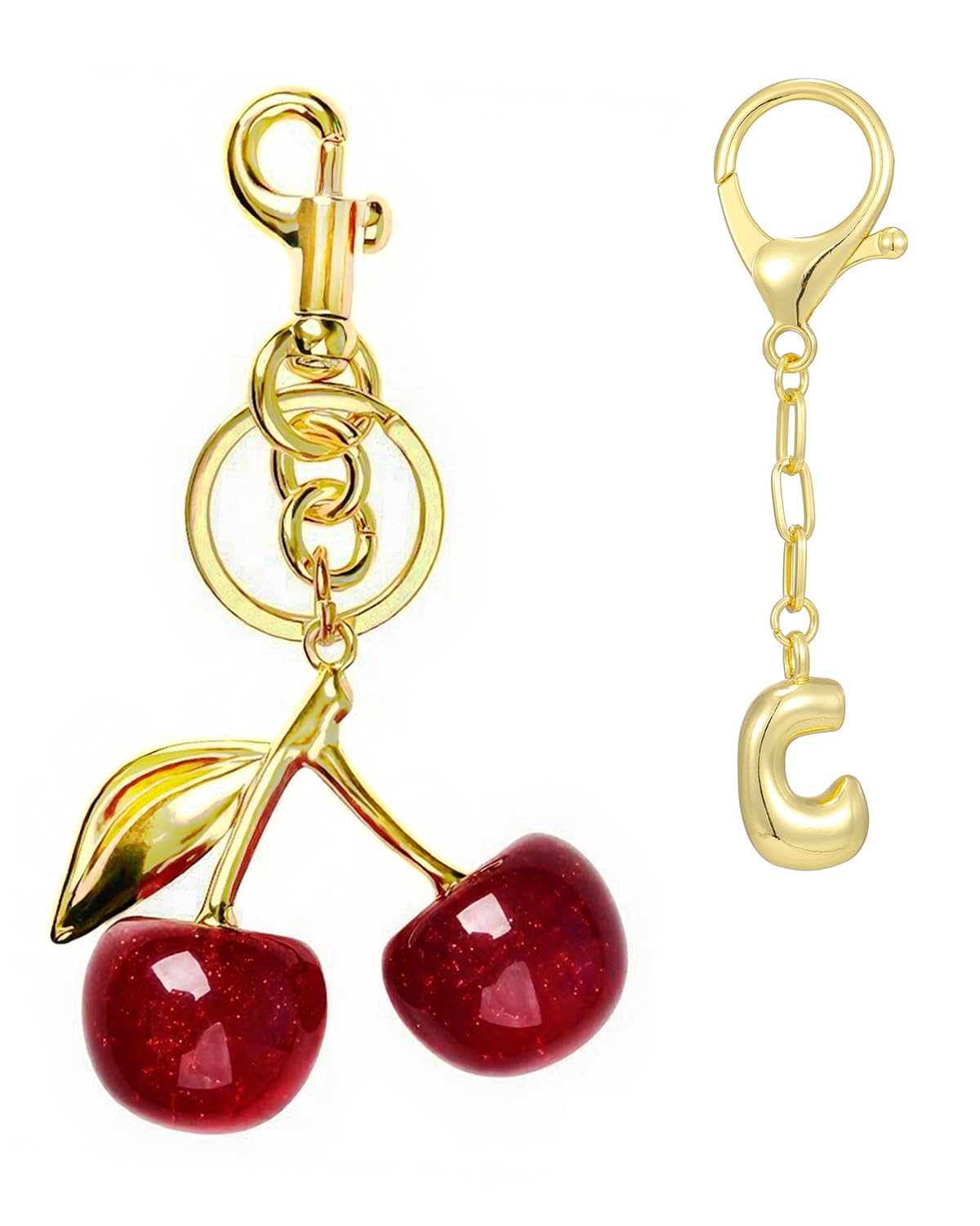 Photo 1 of LightOnIt Cherry Bag Charms & Gold Initial Keychain for Handbags Purse Tote Bags, Cute Key Chain Accessories for Women Girl Gifts (Alphabet C)