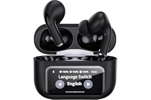 ANVOSED AI Translation Earbuds Real Time, 144 Languages Translator Earbuds with Touchscreen, Noise Cancelling & 5 EQ & 48H Playtime, Ultra-Light Open Earbud for Travel, Business, Language Learning (Black)