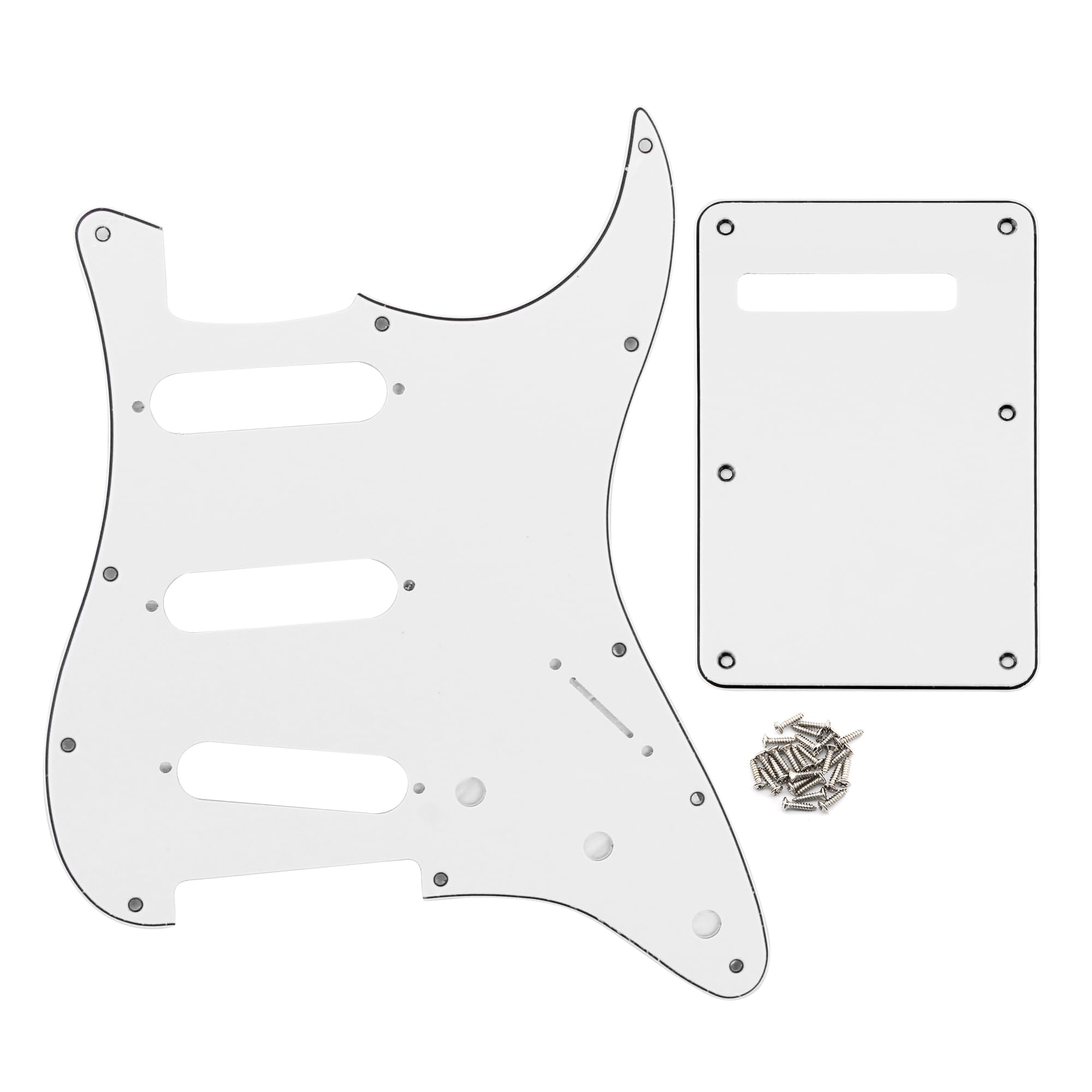 FLEOR Set of Electric Guitar SSS Style Pickguard with Back Plate Mounting Screws for USA/MEX ST Guitar Part,3Ply Ivory White
