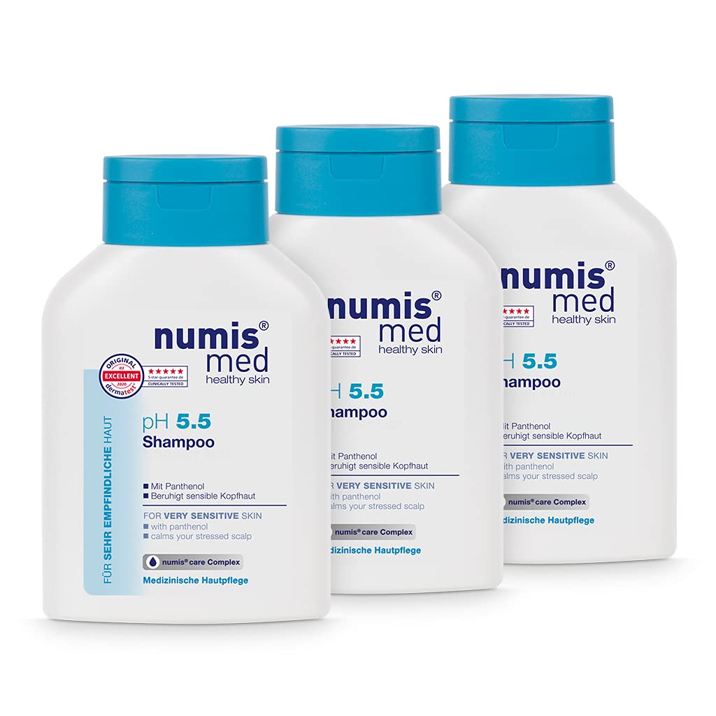 numis med Shampoo pH 5.5 – Pack of 3 Skin Soothing Hair Shampoo for Very Sensitive & Sensitive Skin – Vegan Hair Care without Silicone, Parabens & Mineral Oil – Hair Shampoo (3 x 200 ml)