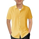 Haloumoning Boys Short Sleeve Dress Shirts Kids Summer School Uniform Button Down Shirt 5-14 Years