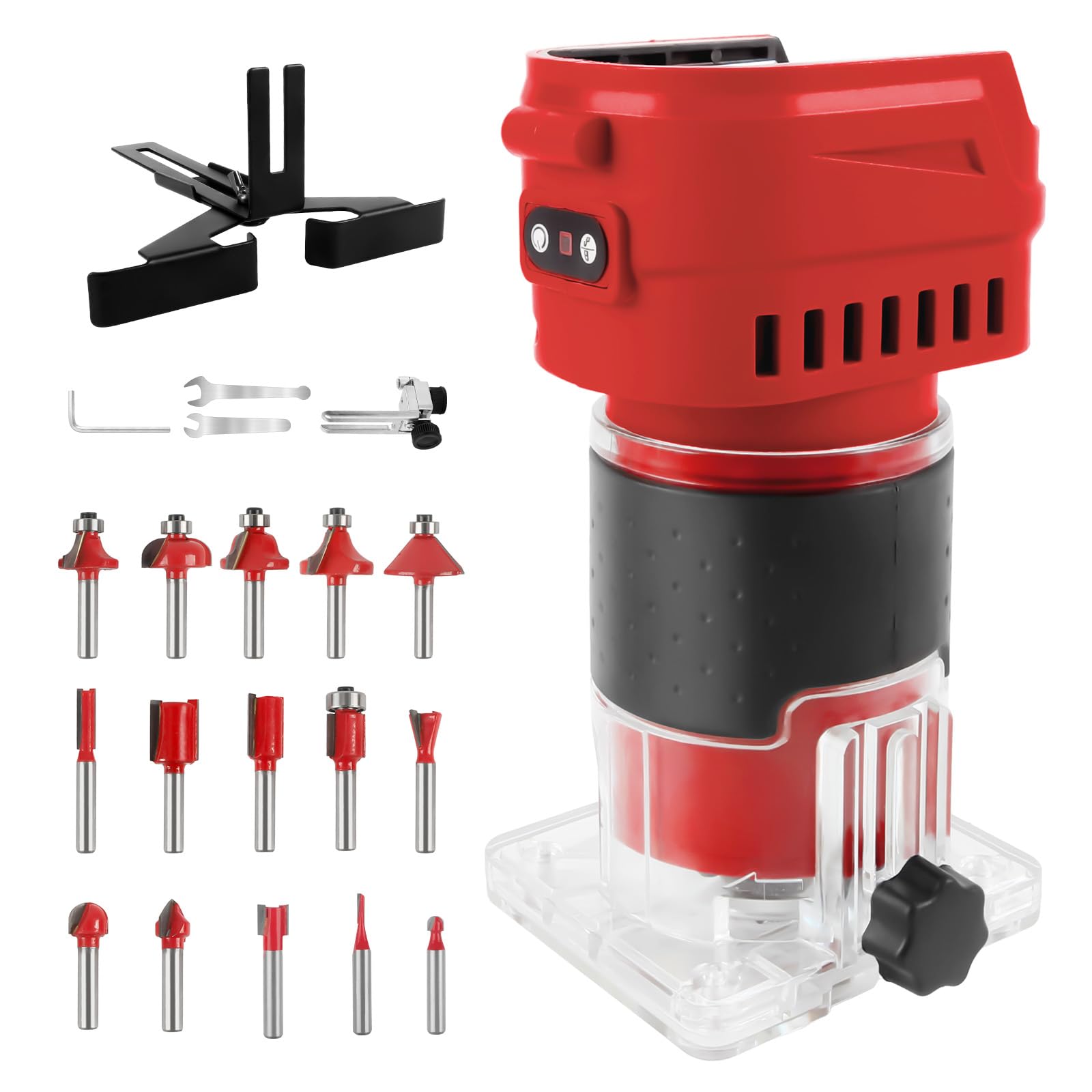 Photo 1 of Gpaentsn Cordless Router Compatible With Milwaukee M18 Battery, 6-Speed, 30,000 RPM, 850W Brushless Handheld Palm Routers Woodworking Hand Edge Trimmer with 15 PCS 1/4" Router Bits Set (No Battery)