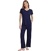WiWi Women's Viscose from Bamboo Pajamas Set Short Sleeve Pajama Sets with Pants Super Soft Cooling Pjs with Pockets S-XXL