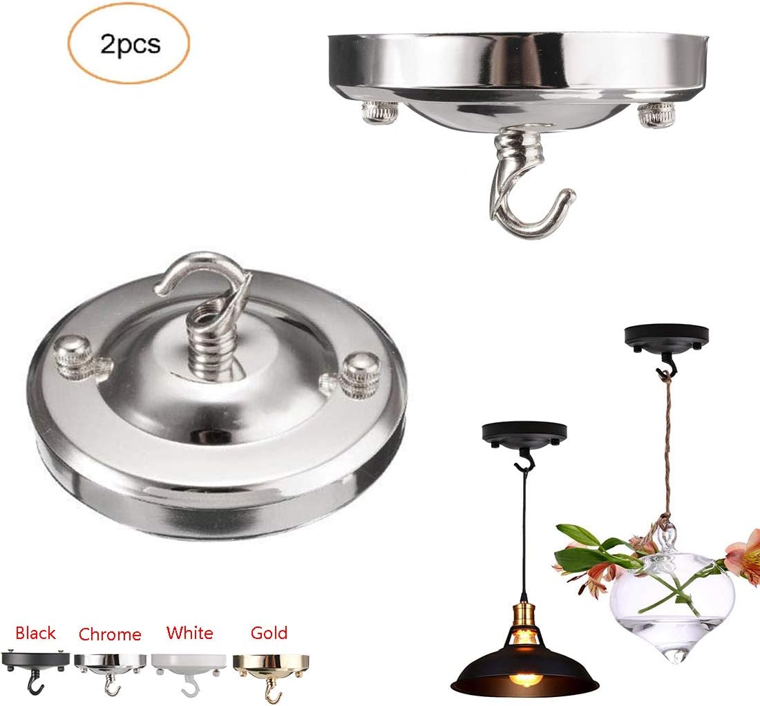 ✨Vintage Chandelier Ceiling Plate，Retro Iron Ceiling Rose Hook Plate Holder Pendant Lamp Roof Sucking Disk Chassis Light Fitting Accessory DIY Creative (Chrome)