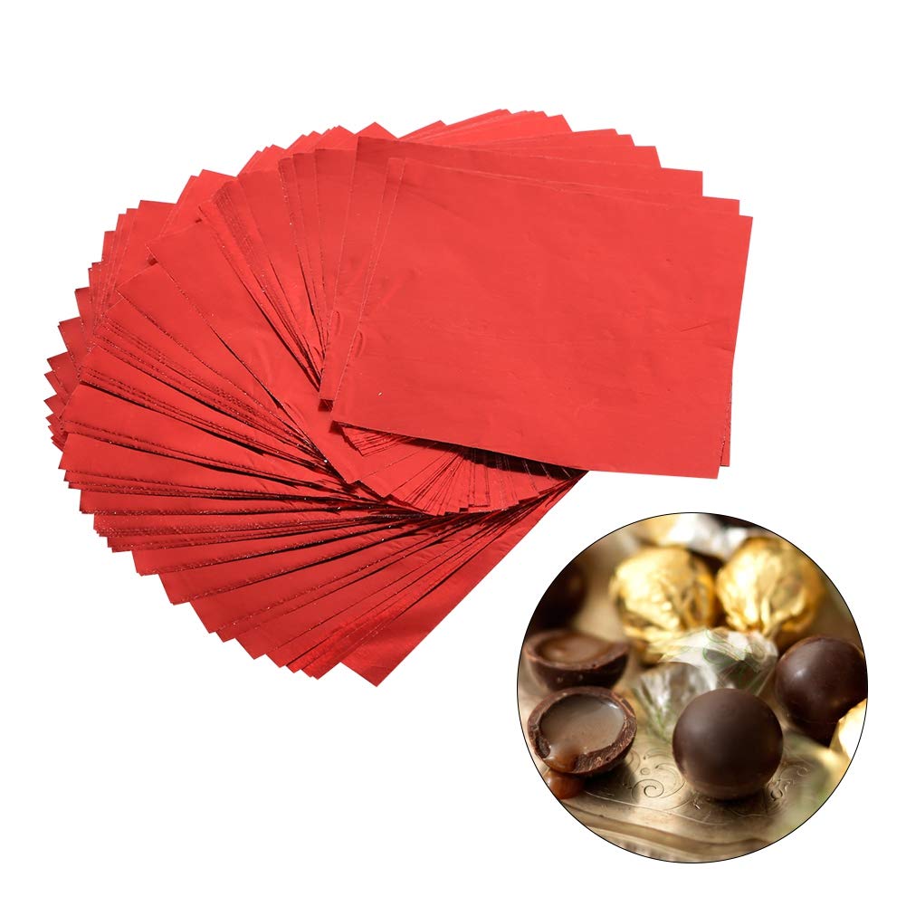 Antilog foil wrappers, 100Pcs/Lot Square Candy Sweets Chocolate Lolly Foil Wrappers Confectionary 3" X 3" Multicolors(Red)