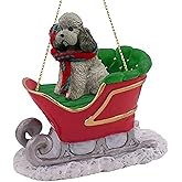Poodle Sleigh Ride Christmas Ornament Gray Sport Cut - Delightful!