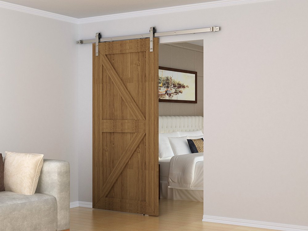 DIYHD 8FT Soft Closing Brushed Nickel Sliding Barn Door Hardware Two