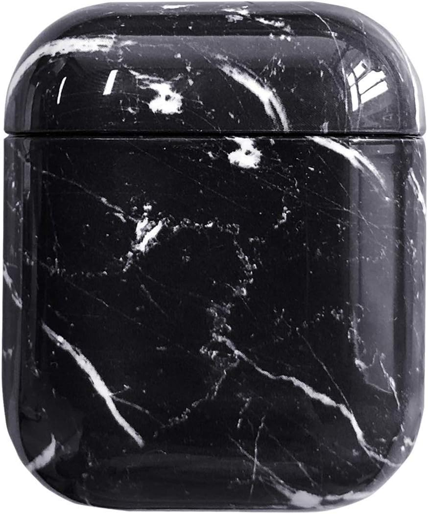 Jiarusig Compatible Airpods Case Cover, Marble Cute Protective Hard PC AirPods Skin Accessories Kit Cover for Girls Men Women Compatible AirPods 1 & 2 Charging Case, Black Marble