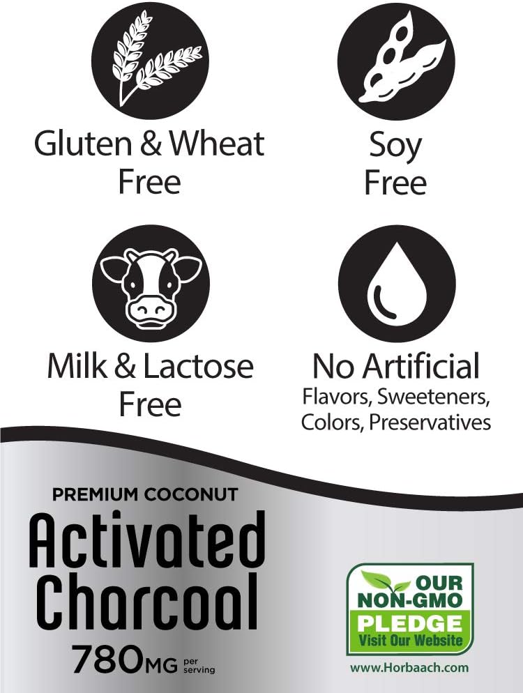 Horbaach Activated Charcoal 180 Capsules | from Coconut Shells | Non-GMO and Gluten Free Pills | Helps Bloating and Digestion: Health & Personal Care