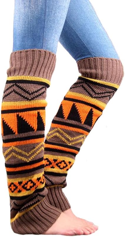 Ueetek Women Leg Warmers Boho Knit Crochet Long Boot Socks Leg Warmers Khaki Amazon Co Uk Kitchen Home