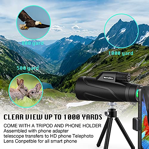 BotaBay 10x42 Monocular Telescope, Waterproof Handheld Night Vision, with Adjustable Tripod & Smartphone Holder, BAK4 Prism for Bird Watching/Hunting/Hiking/Concert/Travelling/Adults/Kids