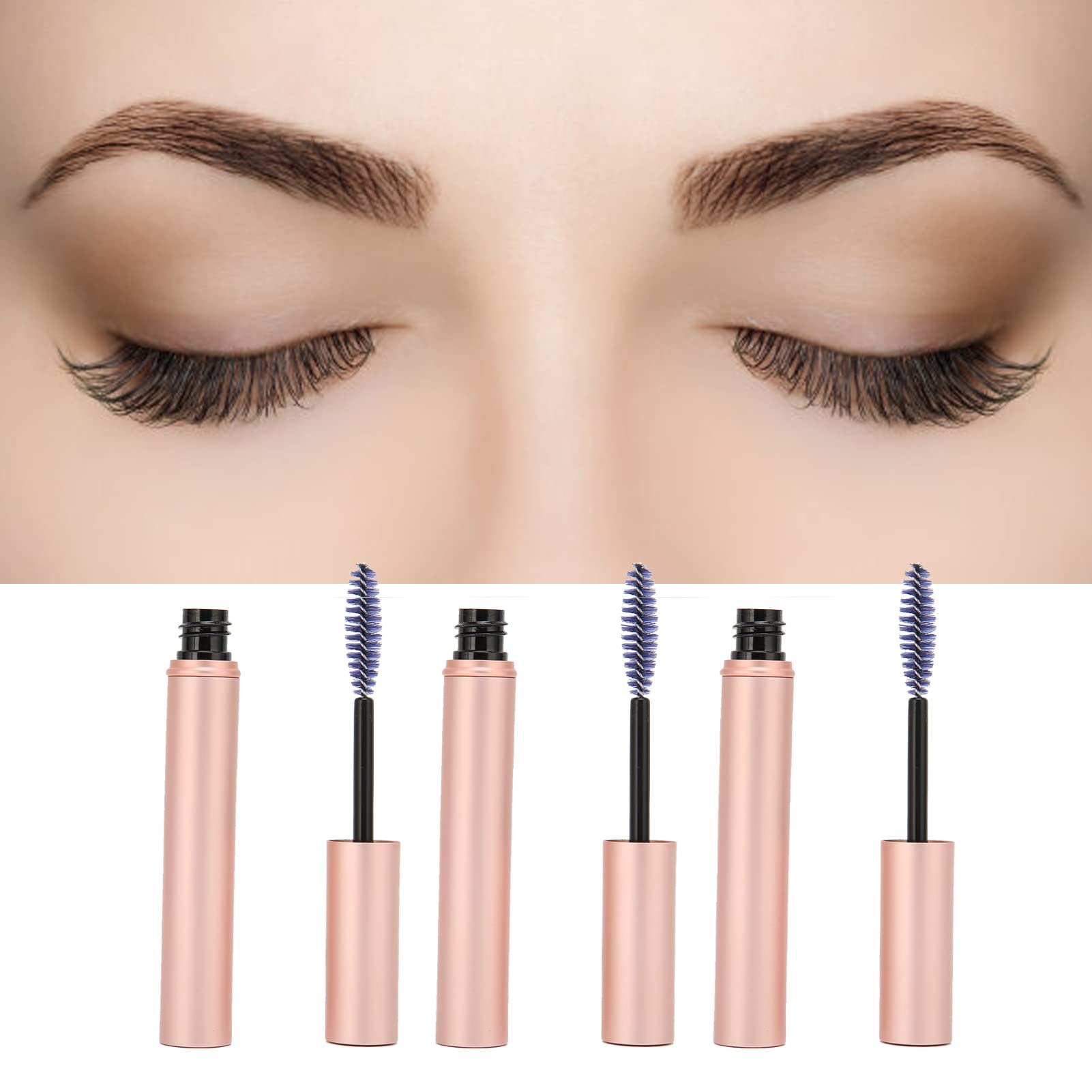 Empty Mascara Tube, 5PCS Empty Mascara Tube with Eyelash Wand Rose Gold Metal Shell Soft Brush Refillable Eyelash Cream Container Bottle Portable Eyelash Container Box for Make Up DIY Cosmetics