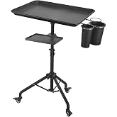 Salon Tray Cart on Wheels, Aluminum Tattoo Tray with Storage Platform, Adjustable Height Service Rolling Tray, Storage Tray Accessory for Salon Spa Dental Use, Rolling Tray Cart